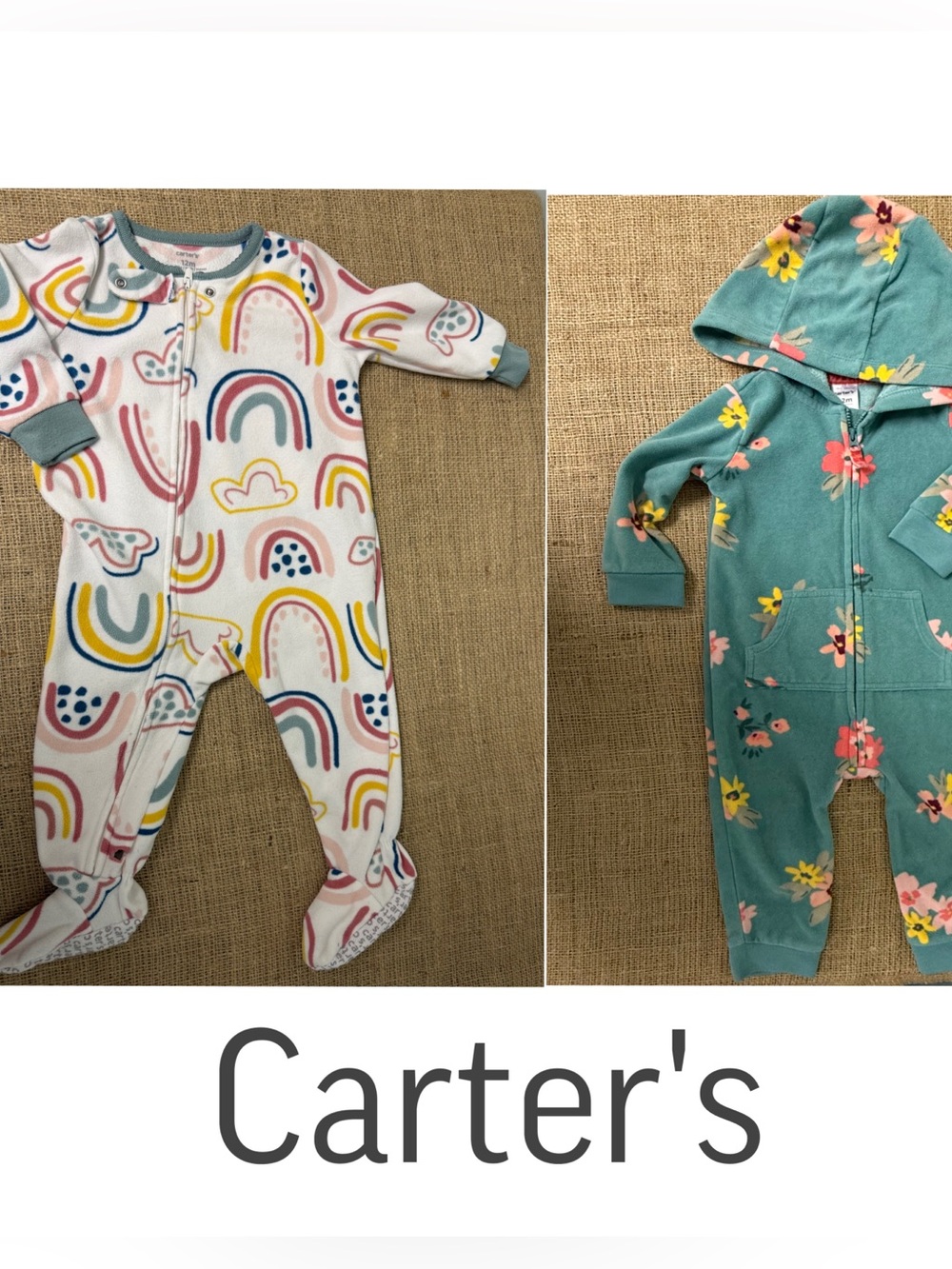 Carter's Baby One-Piece Sleepers - Teal Floral & White Rainbow size  12 months